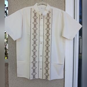 New Cream Short Sleeve Embroidered Shirt